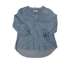 Vineyard Vines Chambray Tie Sleeve Popover top Size M cottagecore Linen Denim
